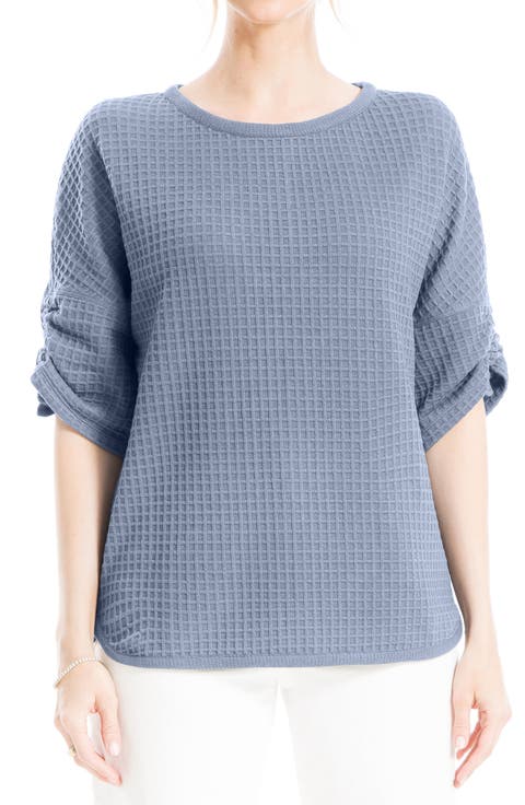 Ruched Elbow Sleeve Waffle Knit Top