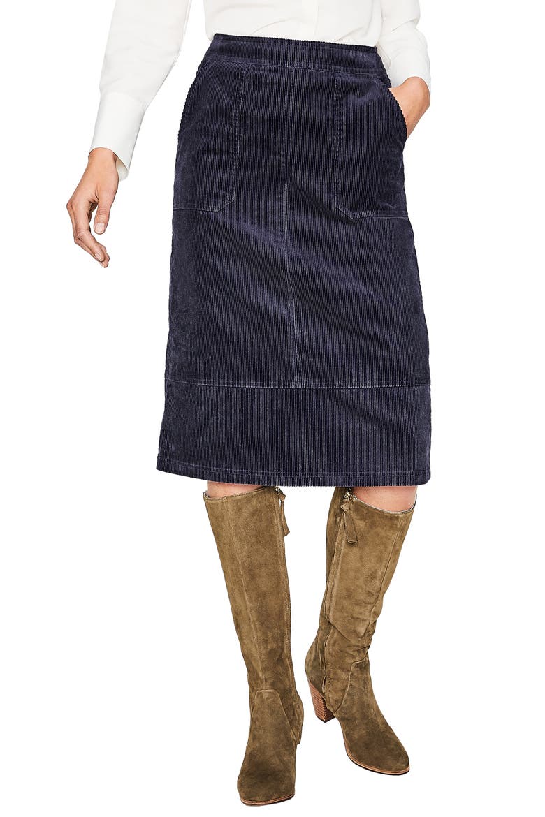 Patch Pocket Corduroy Midi Skirt, Main, color, WHALE GREY