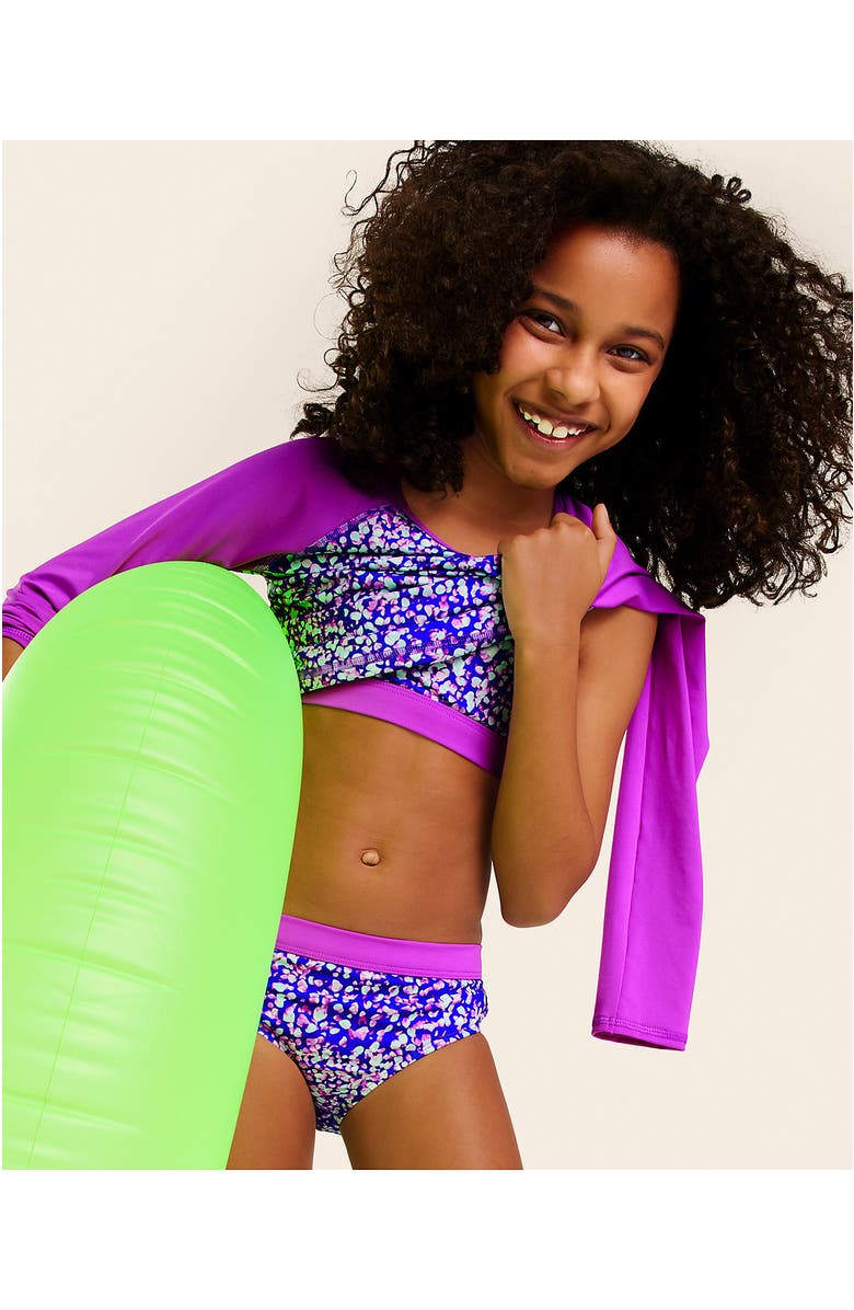Lands' End Big Girls 3 Piece UPF 50 Sun Protection Rash Guard Set, Alternate, color, Electric Blue Mosaic Dot