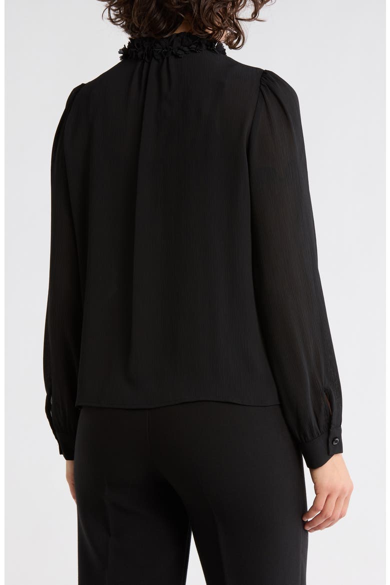 Flower Tie Neck Button-Up Shirt, Alternate, color, BLACK