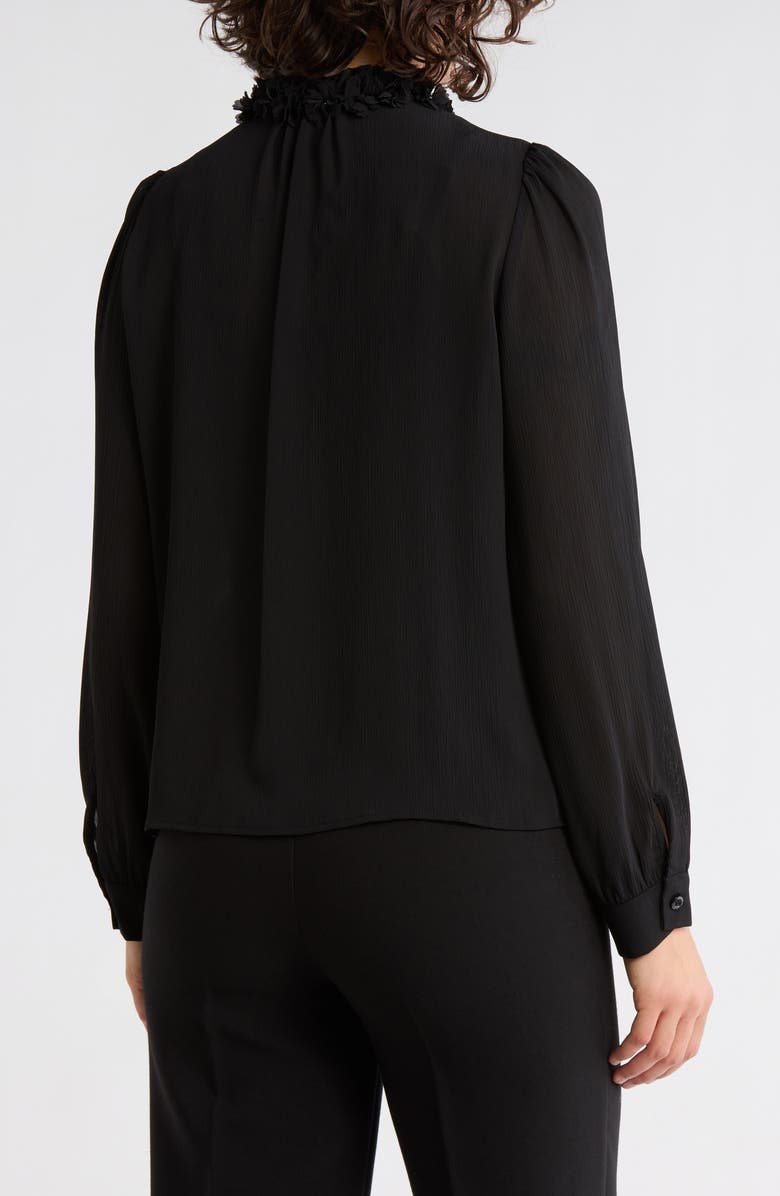 Adrianna Papell Flower Tie Neck Button-Up Shirt, Alternate, color, Black