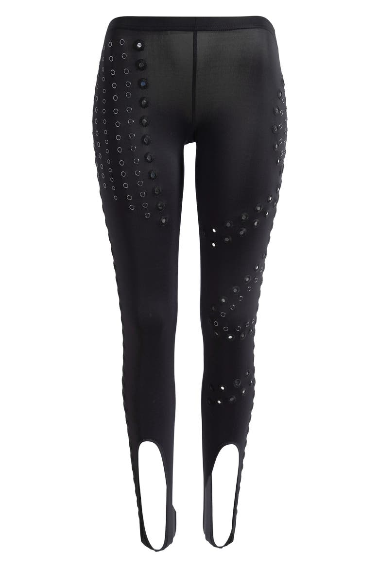 Mirror Eyelet Stirrup Pants, Alternate, color, BLACK
