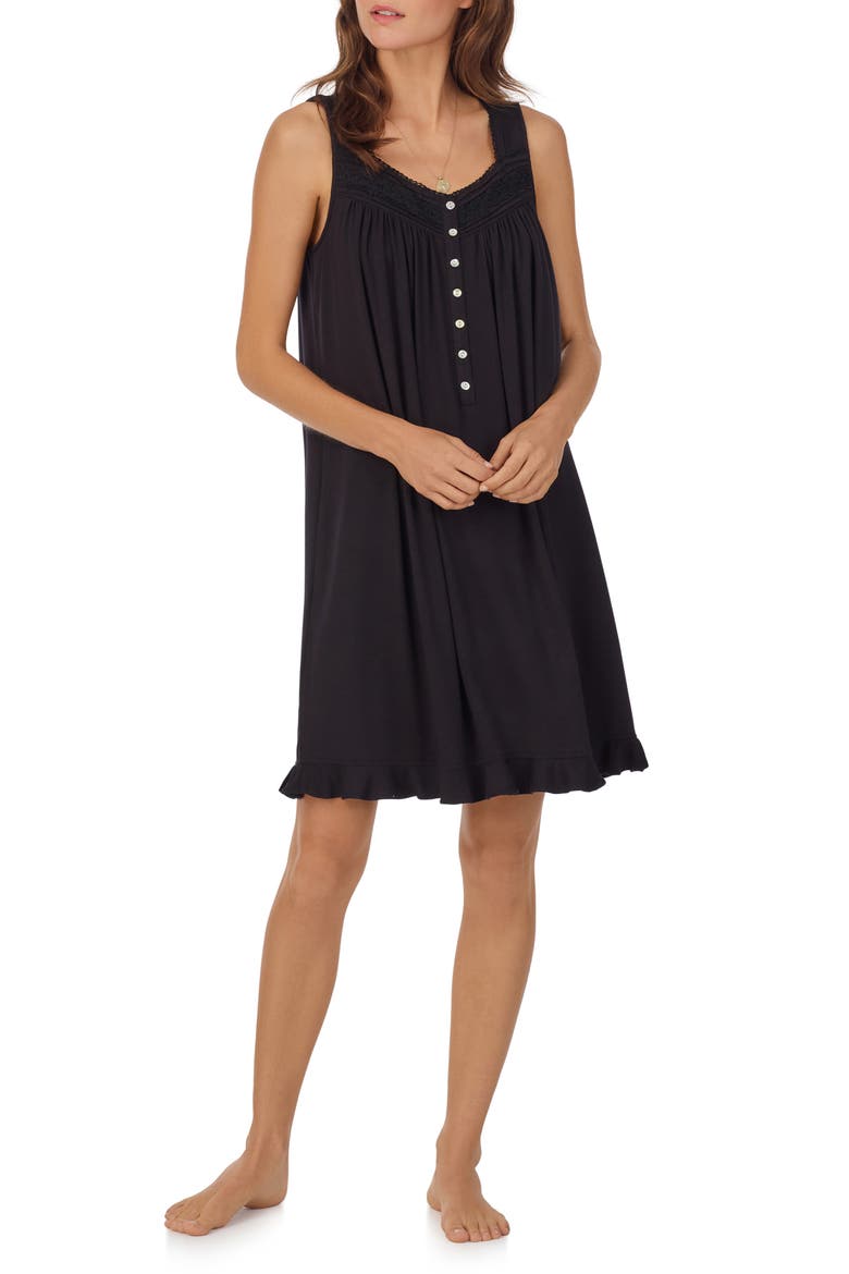 Sleeveless Short Jersey Chemise, Main, color, BLACK