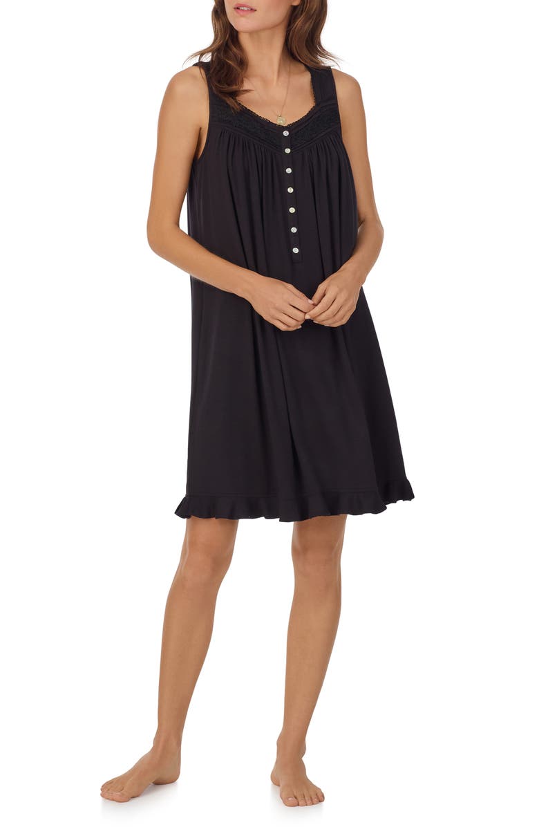 Eileen West Sleeveless Short Jersey Chemise, Main, color, Black