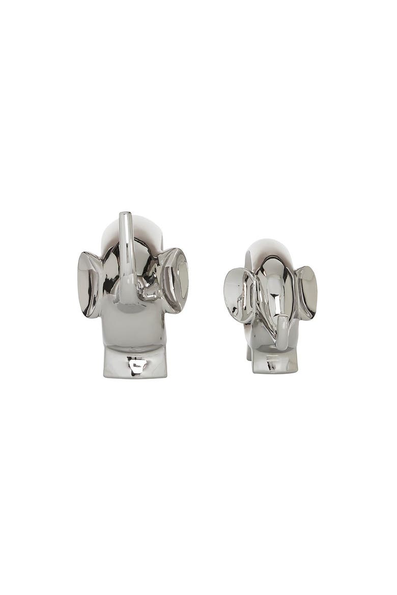 Silvertone Contemporary Elephant Sculpture - Set of 2, Alternate, color, SILVER