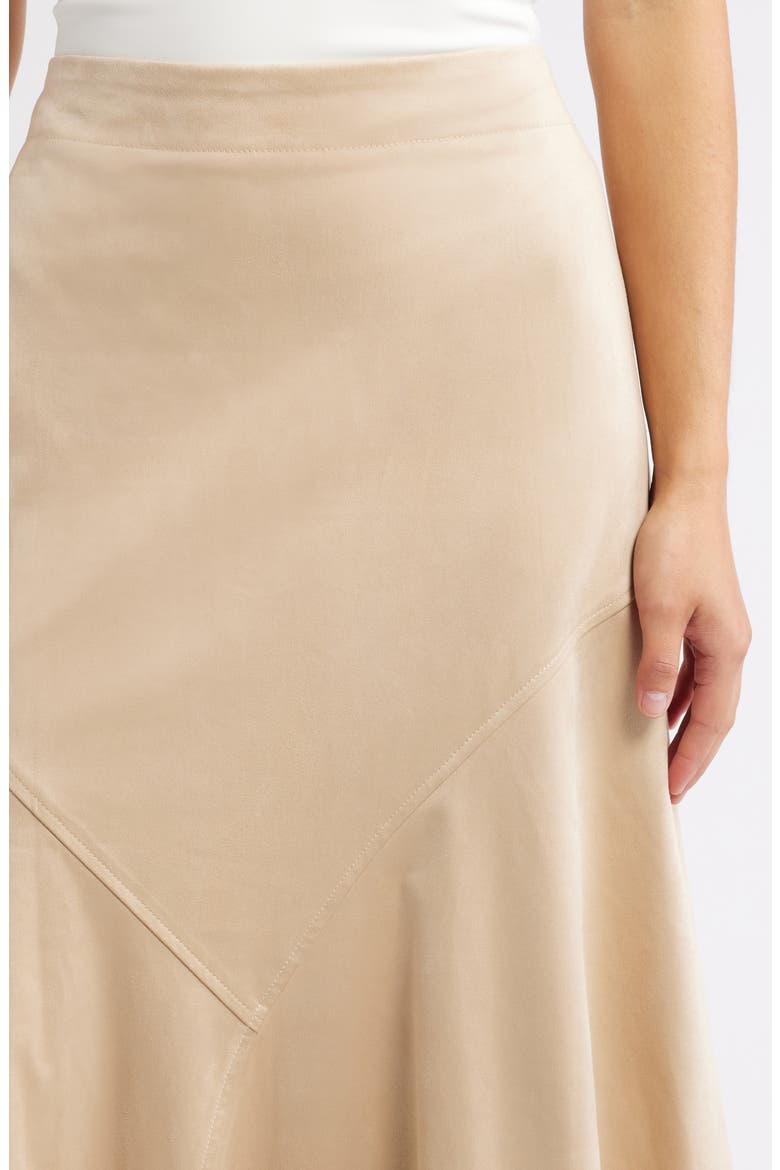 Asymmetrical Hem Faux Suede Midi Skirt, Alternate, color, CHAMPAGNE
