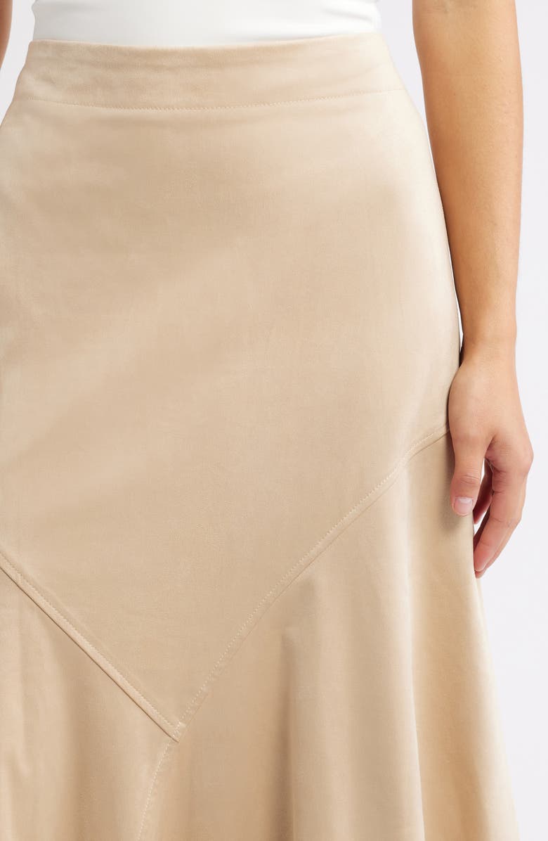 CITY BLUES Asymmetrical Hem Faux Suede Midi Skirt, Alternate, color, Champagne