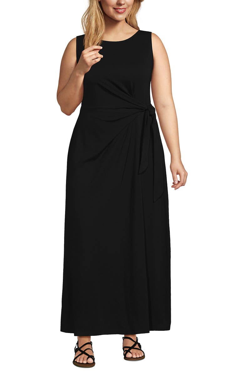 Lands' End Cotton Modal Sleeveless Tie Waist Maxi Dress, Main, color,