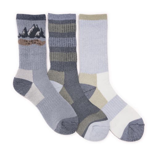 Muk Luks Heat Retainer Hike Crew Socks 3 Pair Pack In Blue