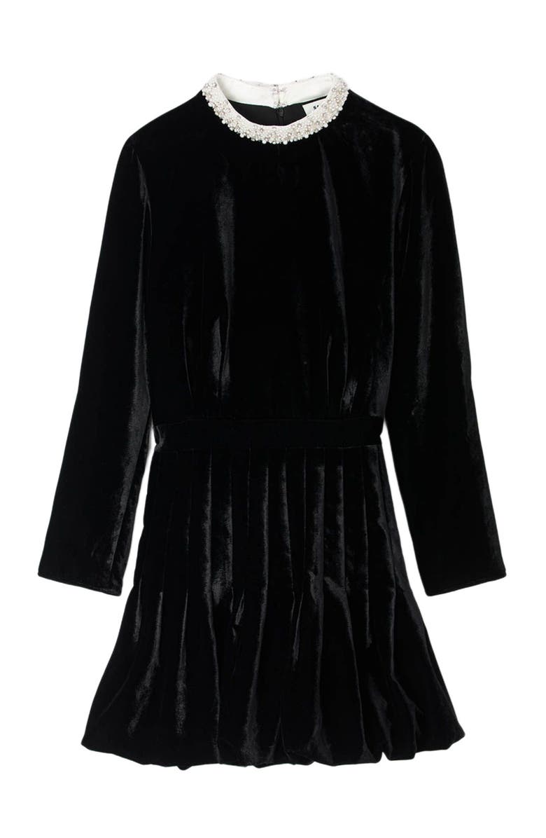 SANDRO Beaded velvet short dress, Alternate, color, Black