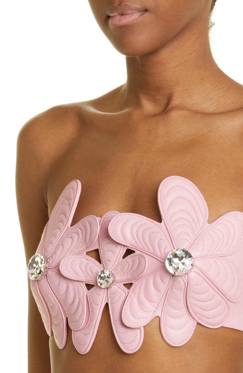 Area Mussel Flower Leather Bandeau Top, Alternate, color,