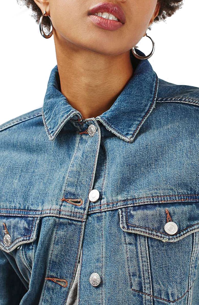 Topshop Moto Western Denim Jacket, Alternate, color, 