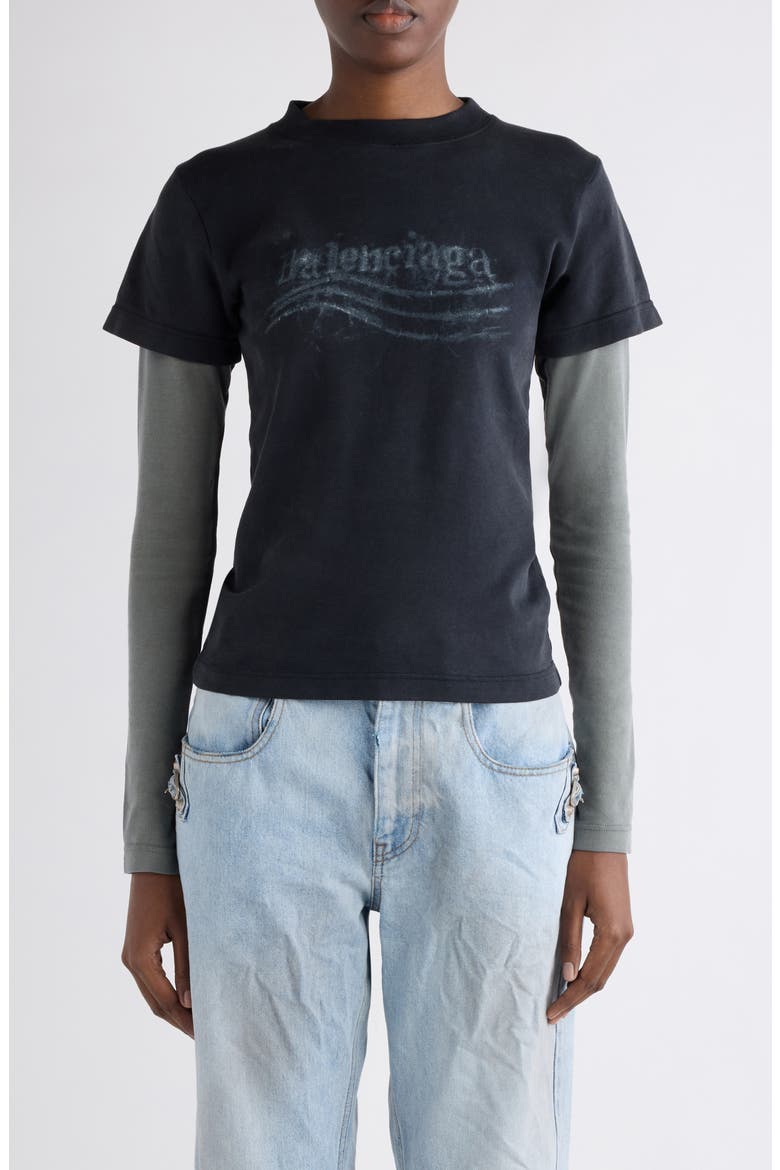 Washed Crayon Political Logo Layered T-Shirt, Main, color, 1055 WASHED BLACK