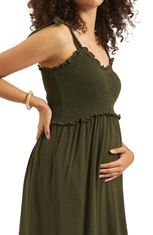 Shop Ripe Maternity Brandi Smocked Maternity Dress In Khaki