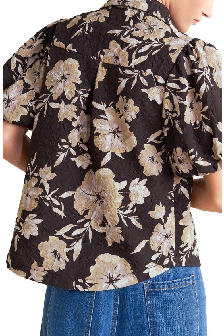 Textured Floral Puff Sleeve Shirt, Alternate, color, DARK BROWN