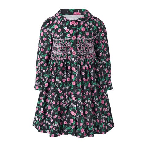 Floral Smocked Button Front Dress