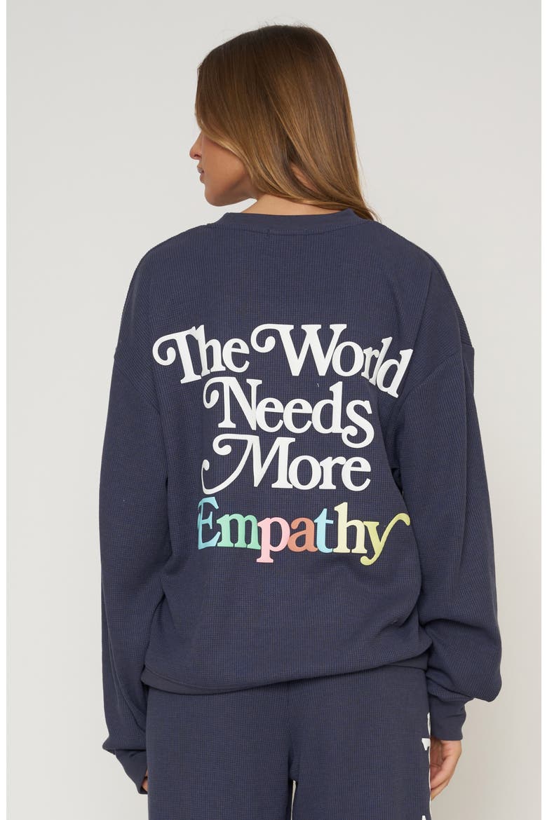 World Needs Empathy Waffle Knit Fleece Graphic Sweatshirt, Alternate, color, NAVY BLUE