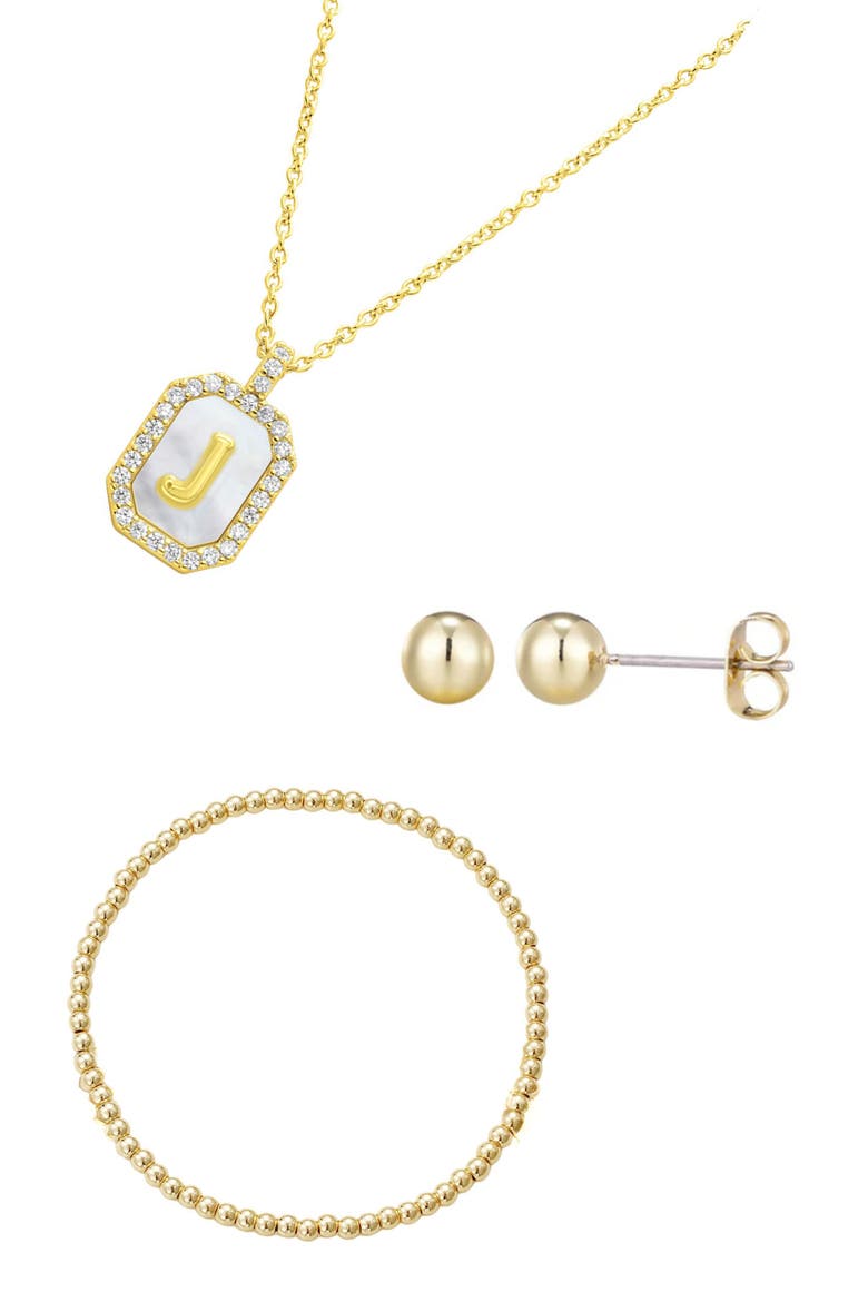 3-Piece Mother-of-Pearl Initial Pendant Jewelry Set, Main, color, GOLD-J