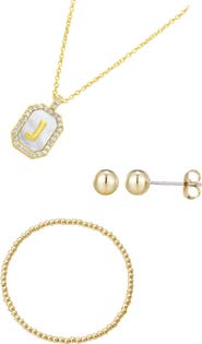 Adornia 3-Piece Mother-of-Pearl Initial Pendant Jewelry Set