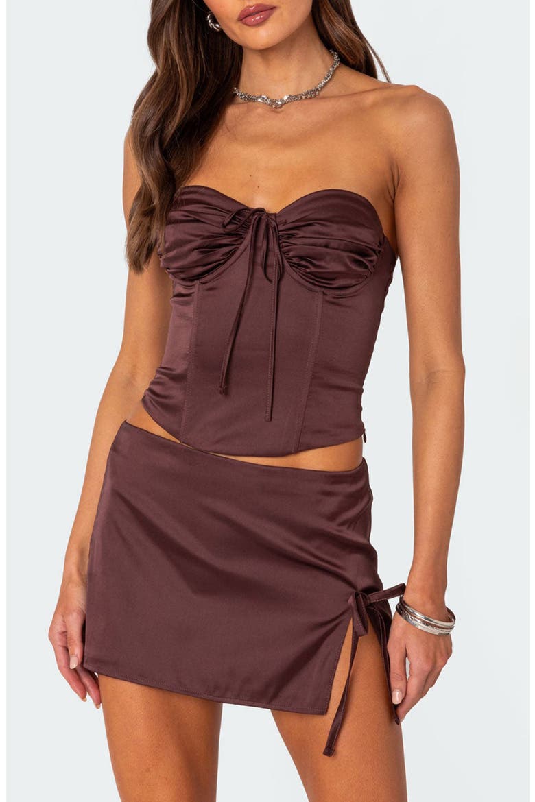 Bea Strapless Satin Corset Top, Main, color, BROWN
