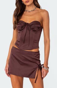 EDIKTED Bea Strapless Satin Corset Top