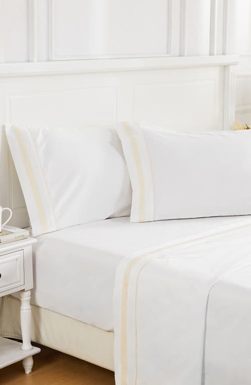 Melange Home 300 Thread Count Percale Border Sheet Set In White