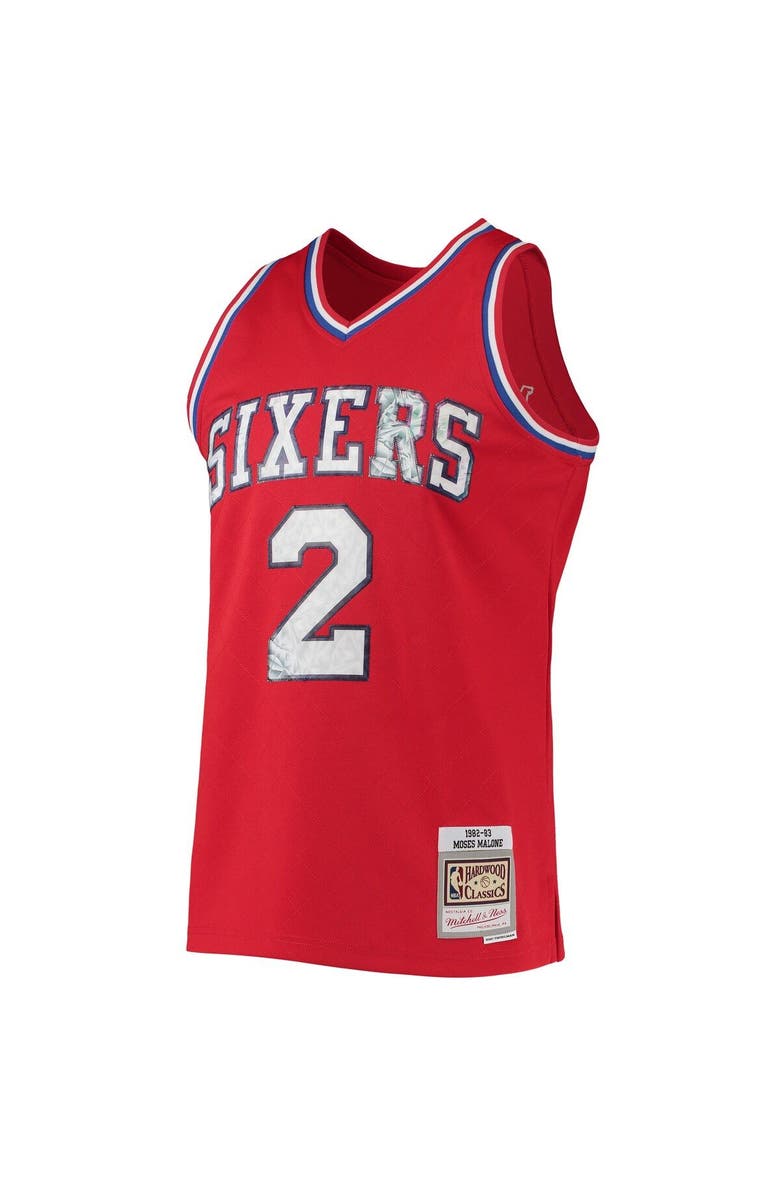 Mitchell & Ness Men's Mitchell & Ness Moses Malone Red Philadelphia 76ers 1982/83 Hardwood Classics NBA 75th Anniversary Diamond Swingman Jersey, Alternate, color, 