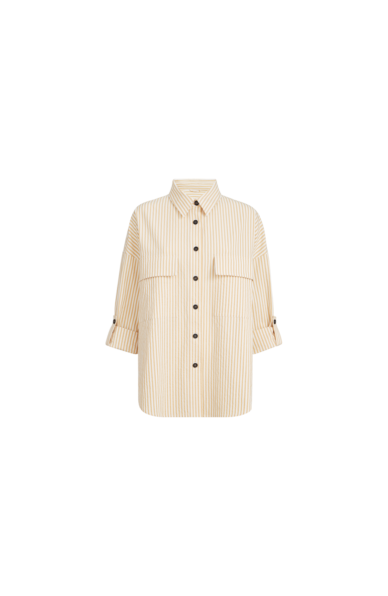 Brunello Cucinelli Striped seersucker shirt, Alternate, color, Yellow