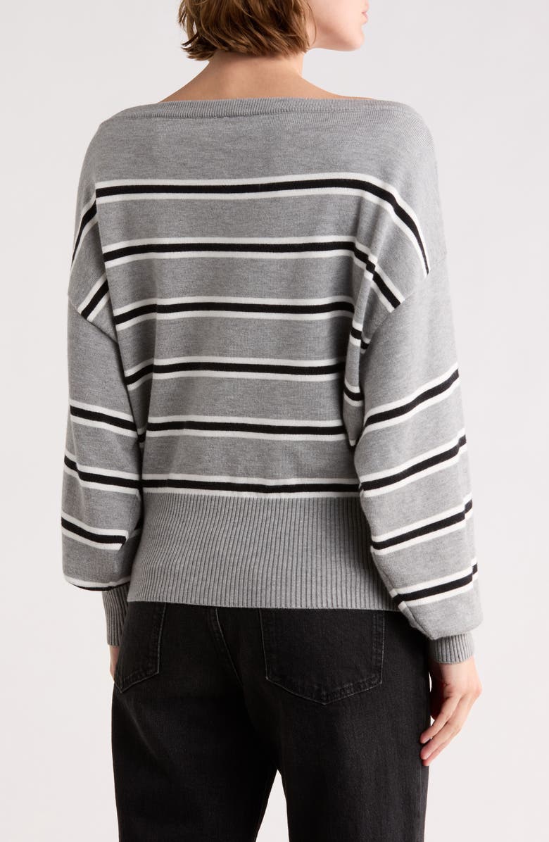 INTERNATIONAL DESIGNER Off the Shoulder Sweater, Alternate, color, Grey Stripe