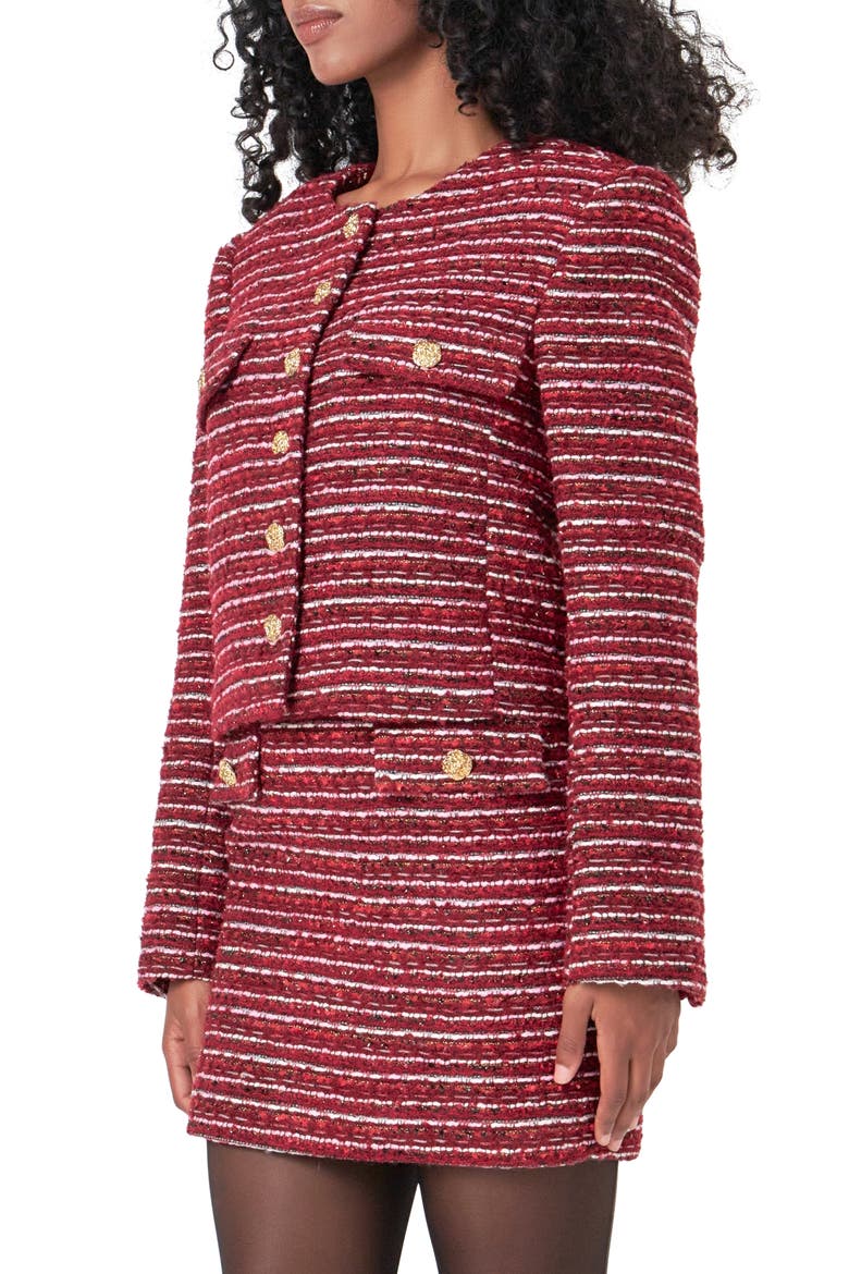 Stripe Tweed Jacket, Alternate, color, CRANBERRY