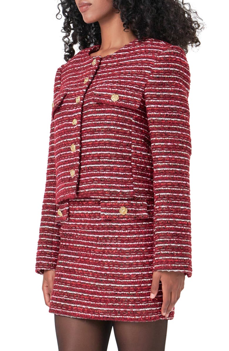 Endless Rose Stripe Tweed Jacket, Alternate, color, Cranberry