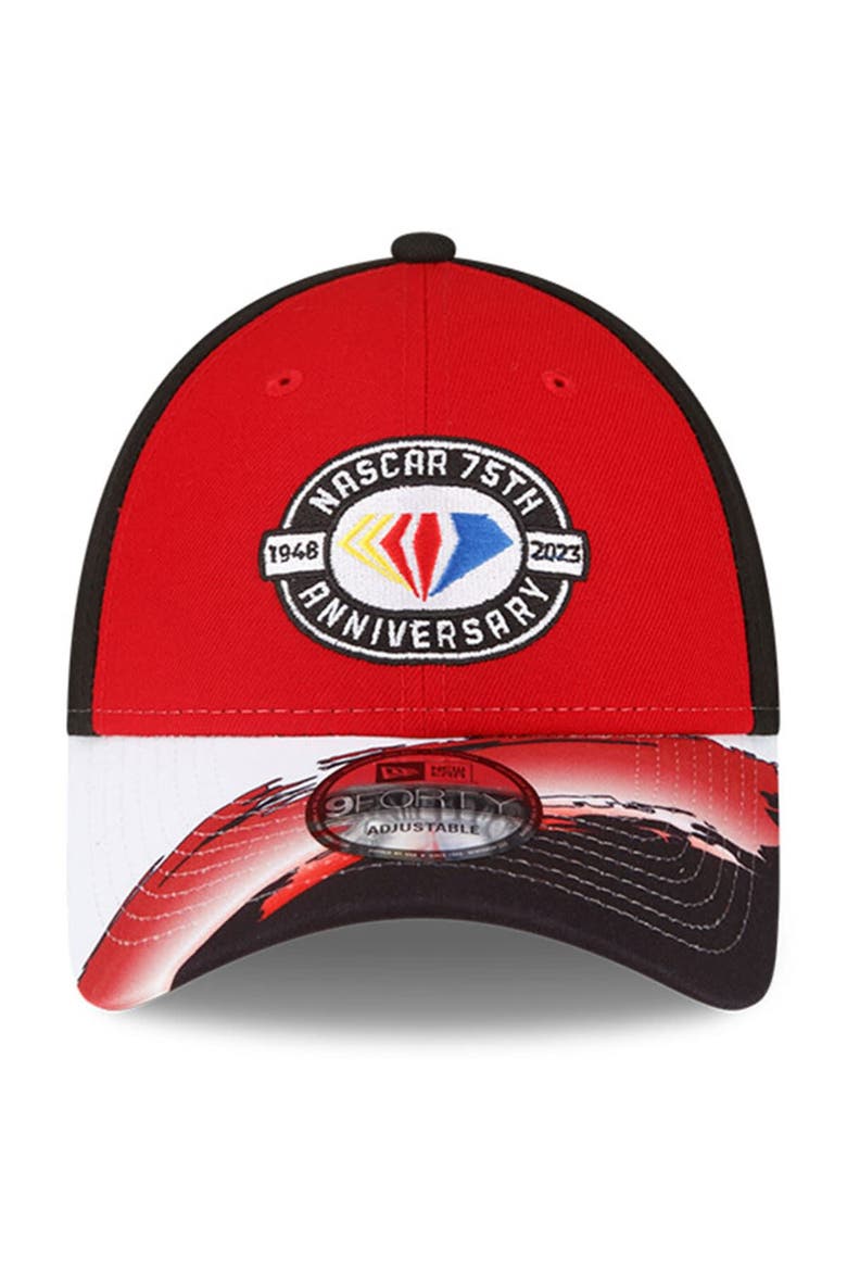 Men's New Era Red/Black NASCAR 75th Aniversary 9FORTY Visor Streak Snapback Adjustable Hat, Alternate, color, Red
