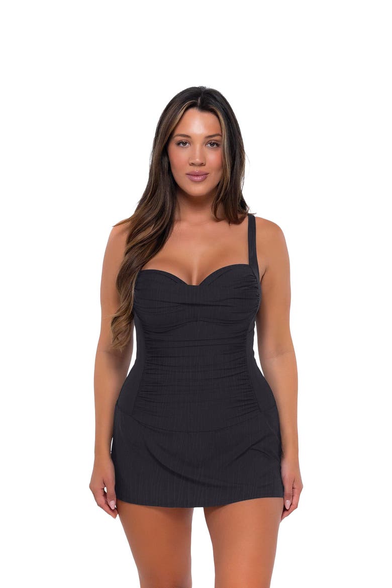 Sienna Swim Dress, Main, color, BLACK SEAGRASS TEXTURE