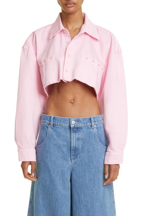 Crop Button-Up Denim Shirt