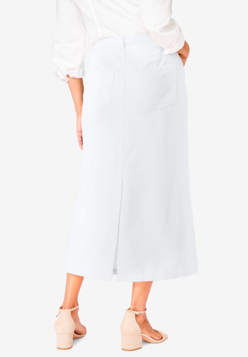 Jessica London Classic Cotton Denim Midi Skirt In White
