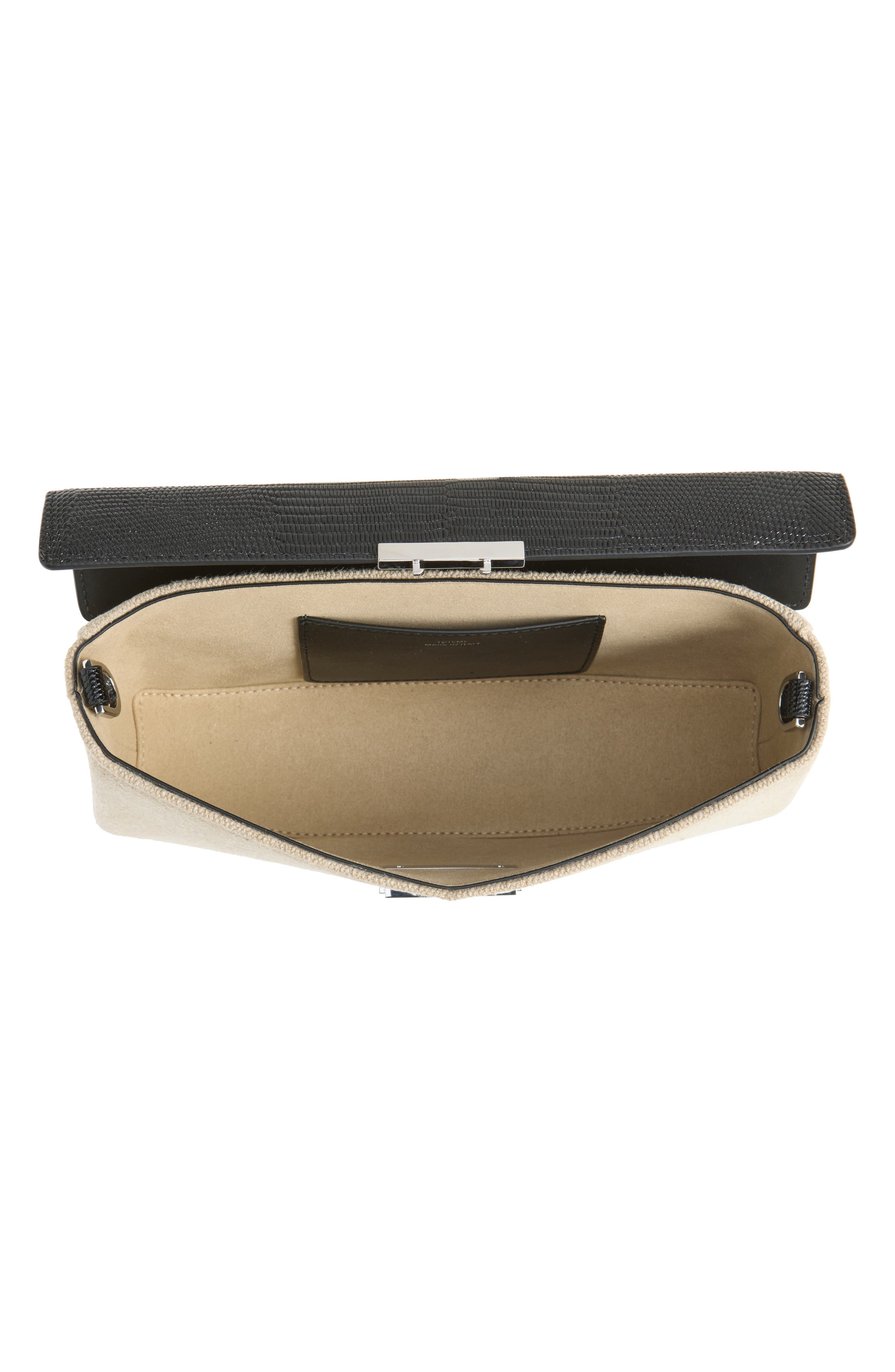 Clip Canvas & Lizard Embossed Leather Top Handle Bag, Alternate, color, BEIGE/ BLACK