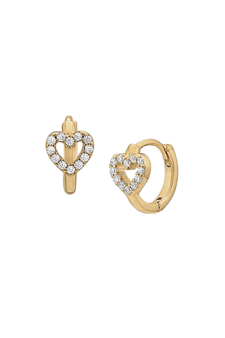 14k Gold Plated Open Heart Huggies Gift Idea, Main, color, Silver