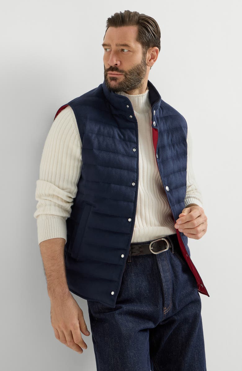 Brunello Cucinelli Cashmere flannel down vest, Alternate, color, Blue