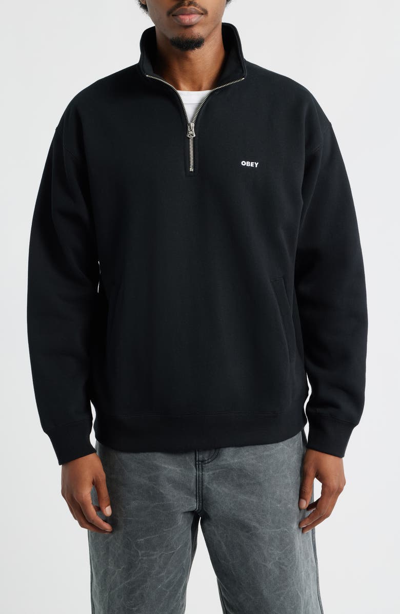 Obey Established Works Quarter-Zip Fleece Pullover, Main, color, Black