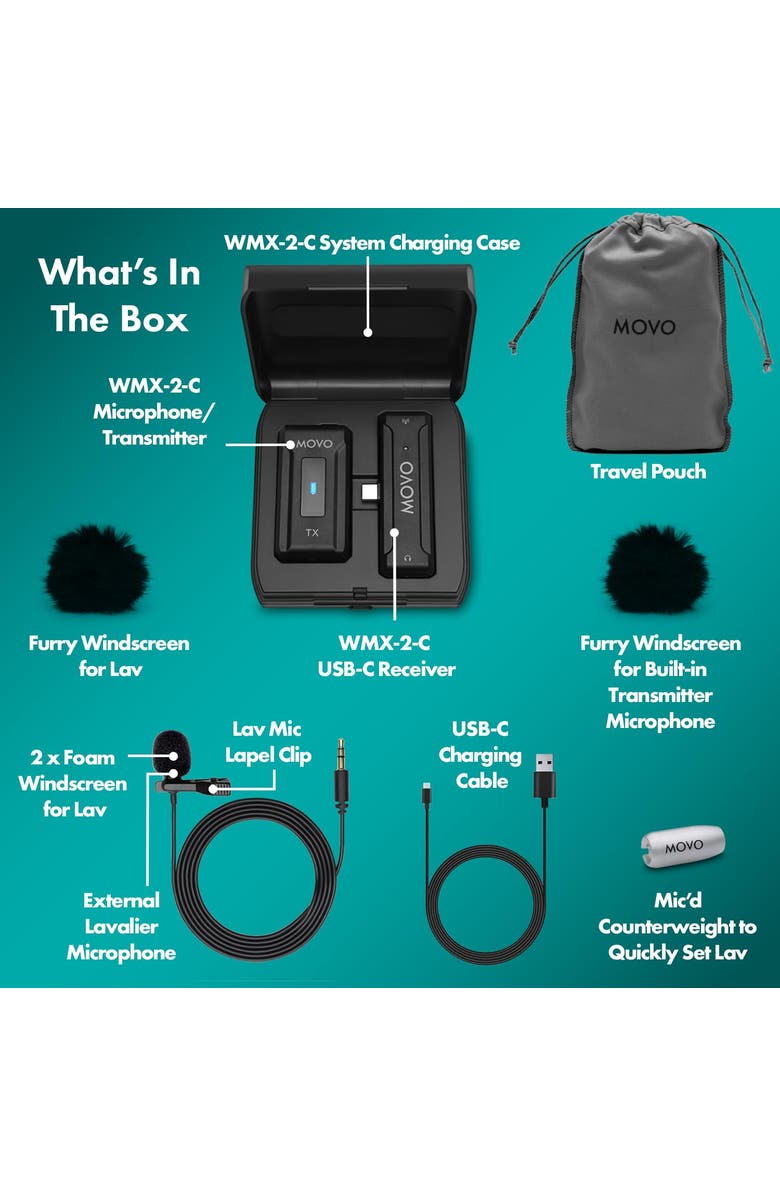 MOVO WMX-2-C Wireless Microphone for USB-C Devices, Alternate, color, Black