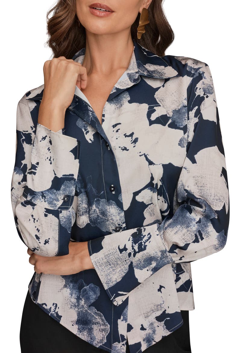 Floral Button-Up Shirt, Alternate, color, DARK NIGHTFALL MULTI