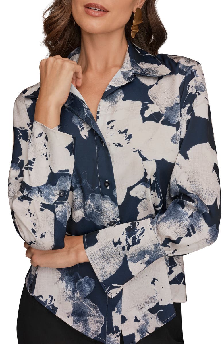 Donna Karan New York Floral Button-Up Shirt, Alternate, color, Dark Nightfall Multi
