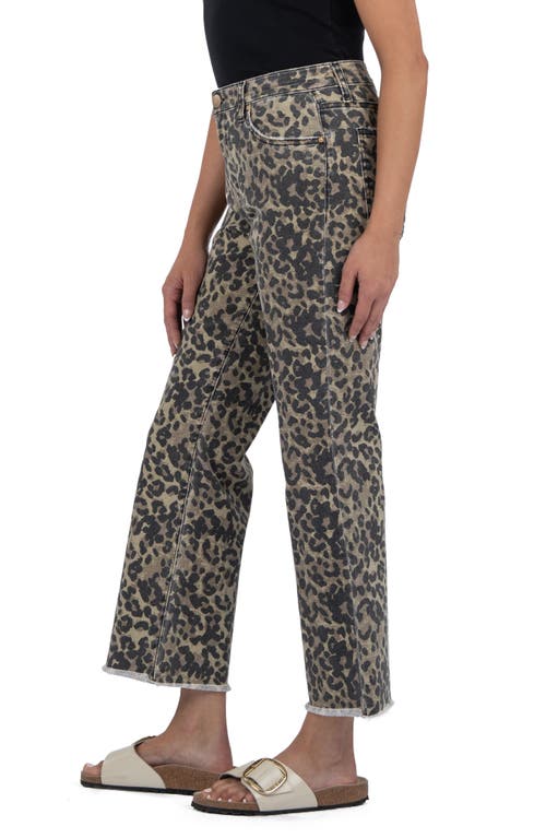 Kut From The Kloth Kelsey Leopard Print Frayed Mid Rise Ankle Flare Jeans