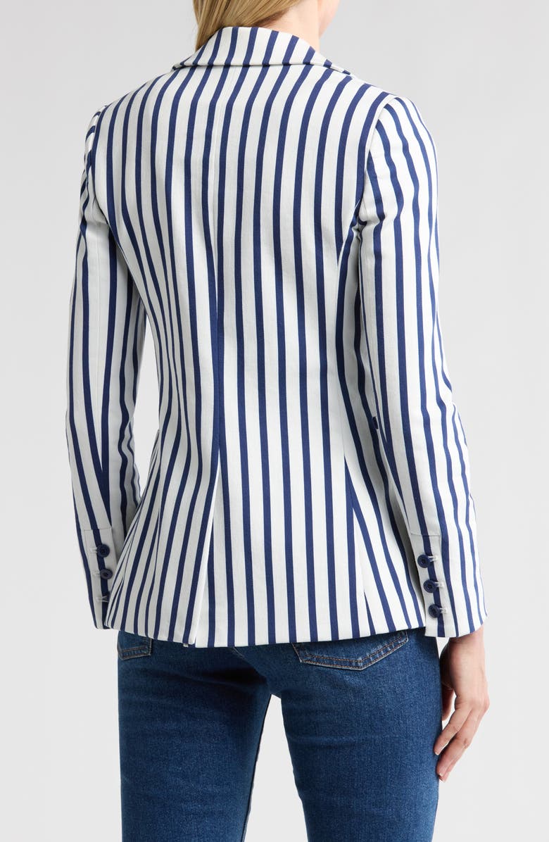 Alice + Olivia Breann Stripe Notch Lapel Blazer, Alternate, color, Admiral Stripe Indigo