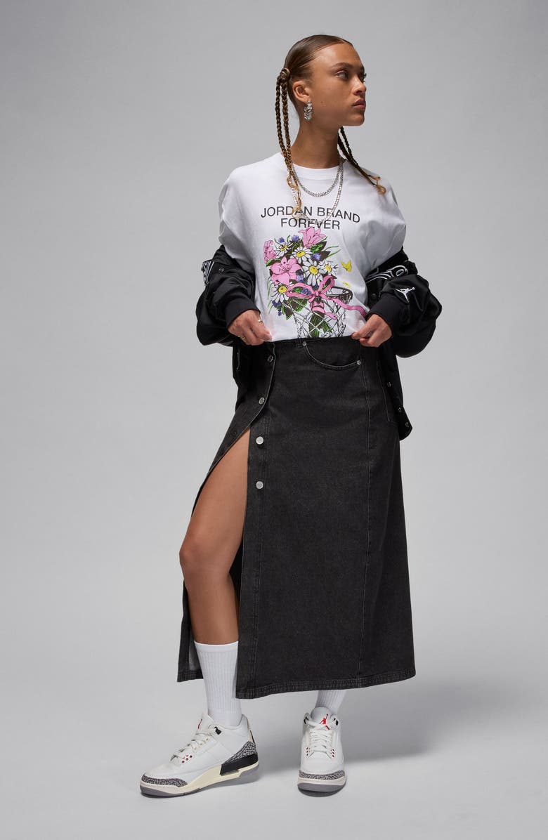 Jordan Air Jordan Denim Maxi Skirt, Alternate, color, Black