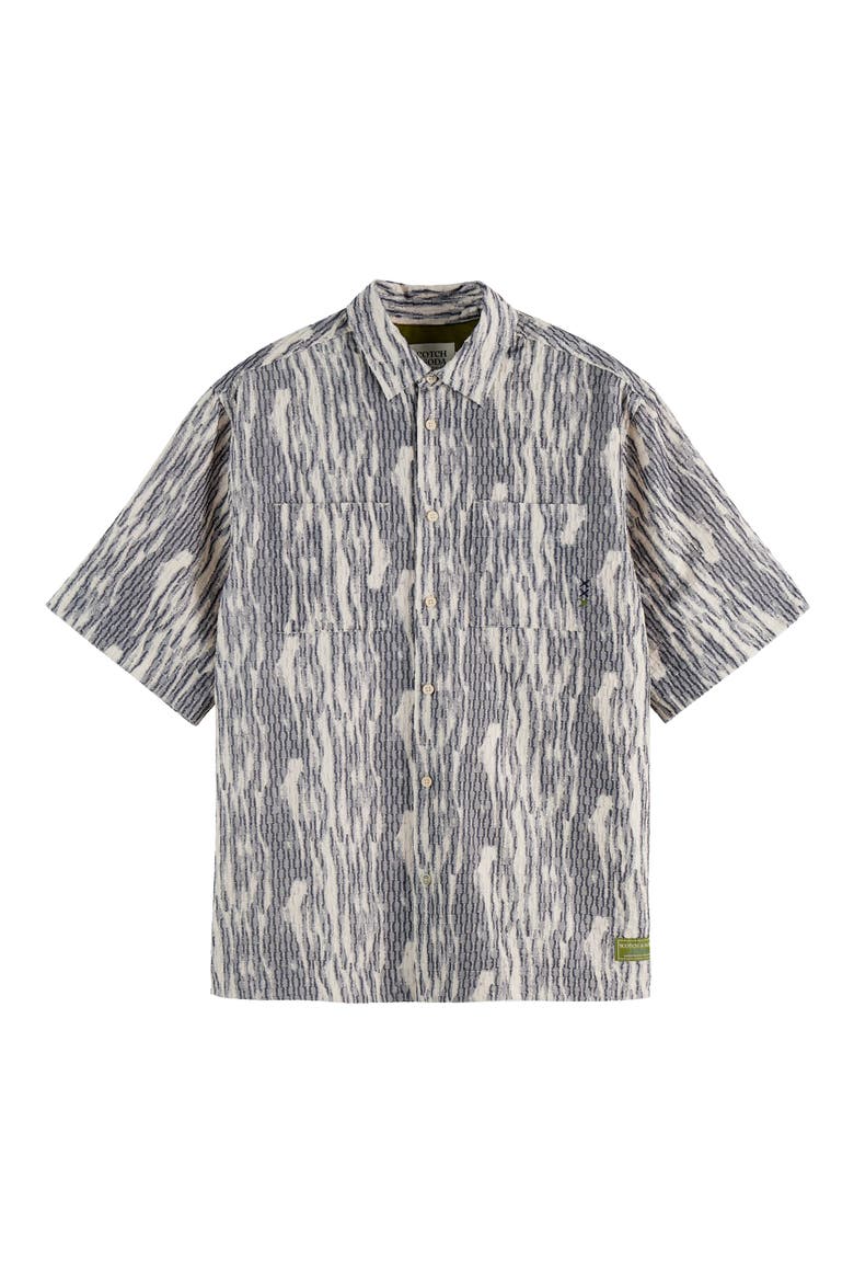 Textured Knit Short Sleeve Button-Up Shirt, Alternate, color, SKY CAPTAIN JACQUARD