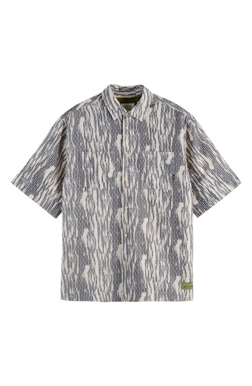 Scotch & Soda Textured Knit Short Sleeve Button-up Shirt In Multi