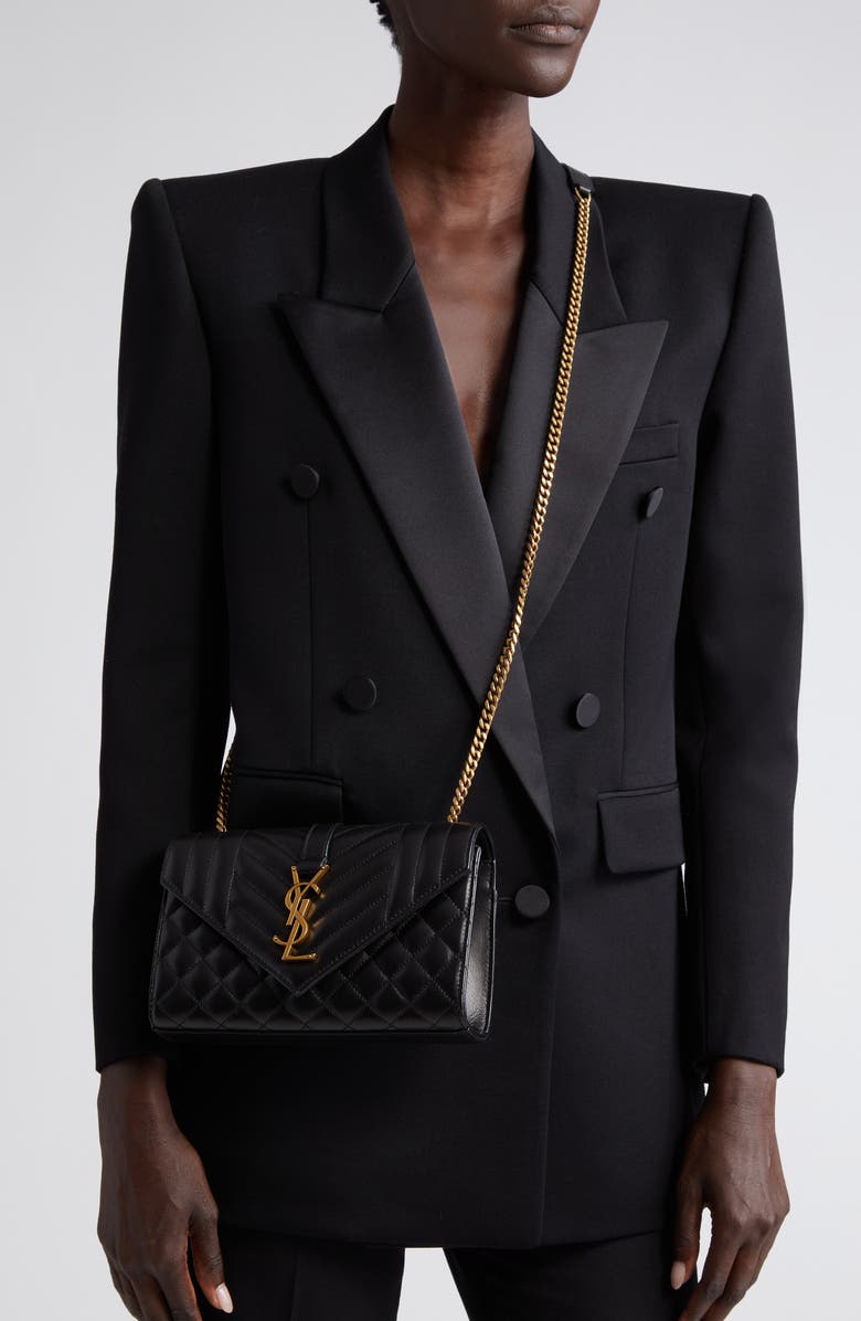 Saint Laurent Small Envelope Chain Strap Leather Shoulder Bag, Alternate, color,