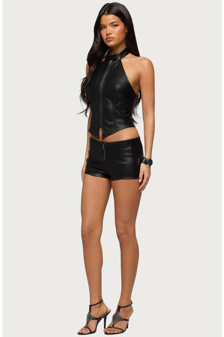 Diana Faux Leather Micro Shorts, Alternate, color, BLACK