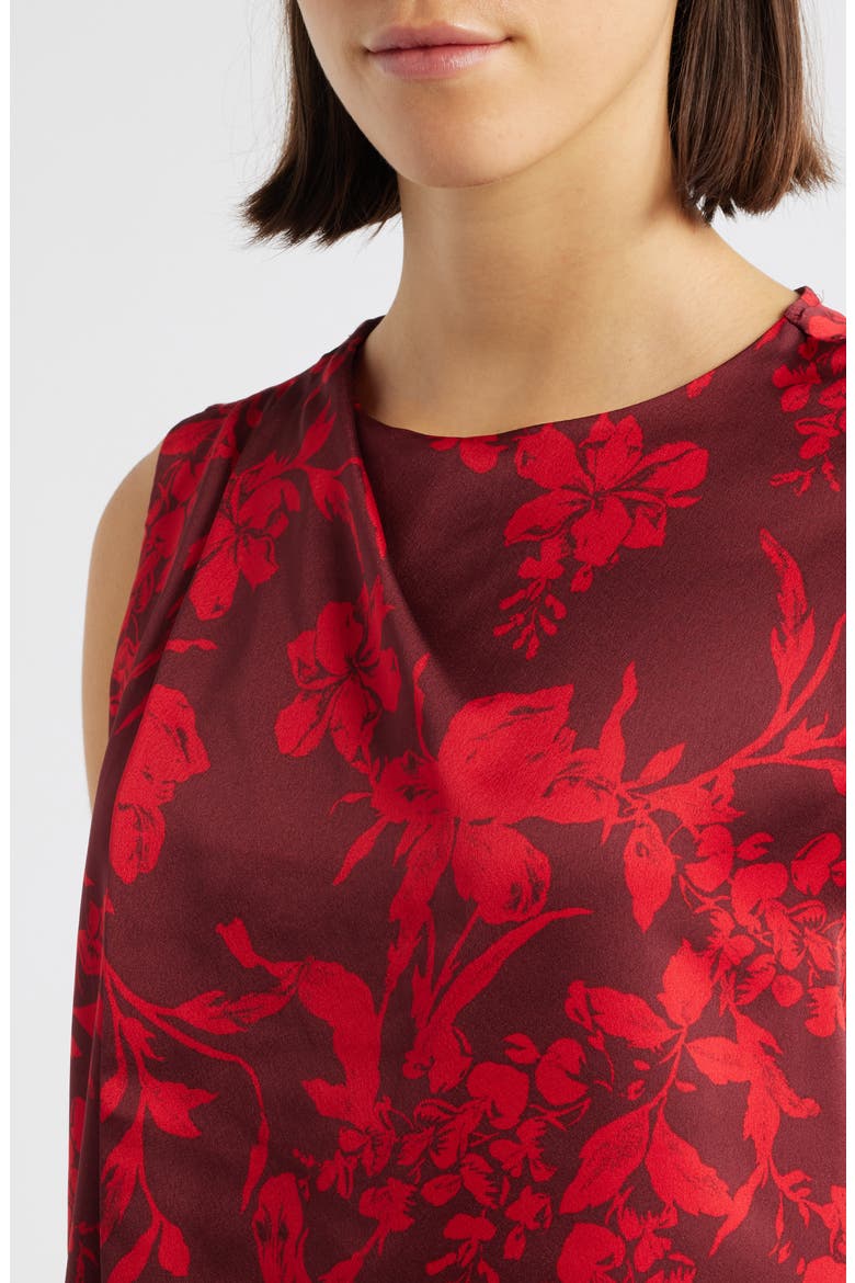 Pleated Sleeveless Satin Top, Alternate, color, CRIMSON